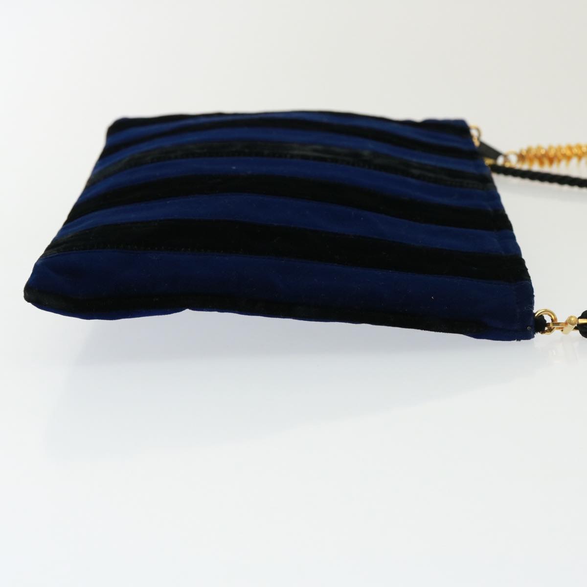 FENDI Shoulder Bag Velor Blue Black Auth 79448