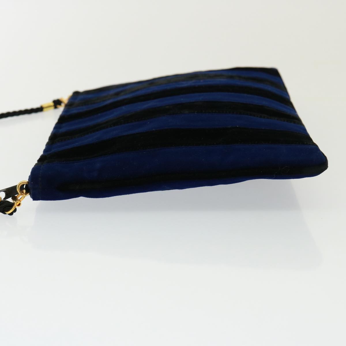 FENDI Shoulder Bag Velor Blue Black Auth 79448