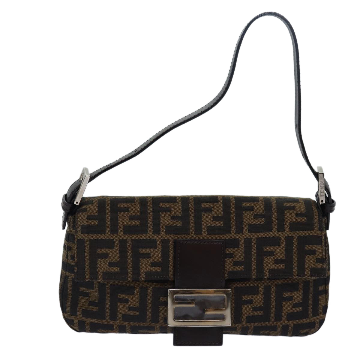 FENDI Zucca Canvas Mamma Baguette Shoulder Bag Brown Black Auth 79451A