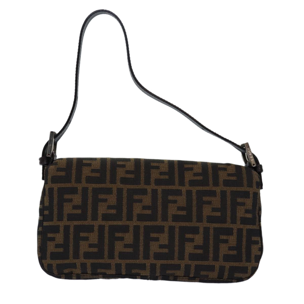 FENDI Zucca Canvas Mamma Baguette Shoulder Bag Brown Black Auth 79451A