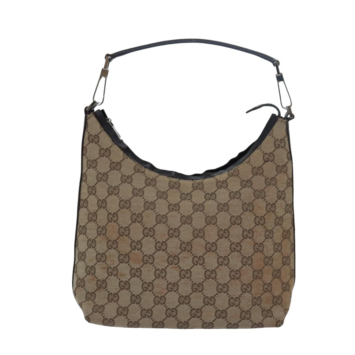 GUCCI GG Canvas Shoulder Bag Beige Dark Brown 000 0602 Auth 79452