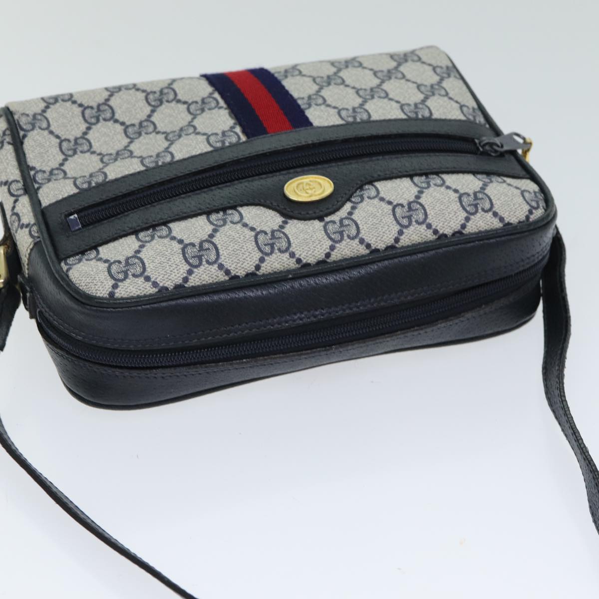 GUCCI GG Supreme Sherry Line Shoulder Bag PVC Navy Red 010 378 Auth 79476