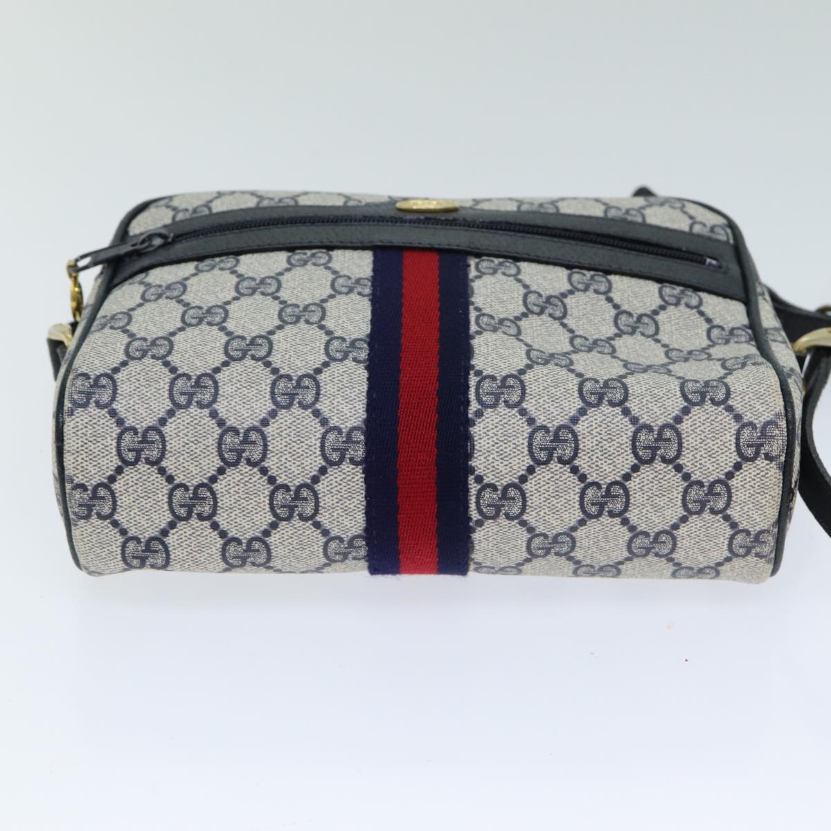 GUCCI GG Supreme Sherry Line Shoulder Bag PVC Navy Red 010 378 Auth 79476