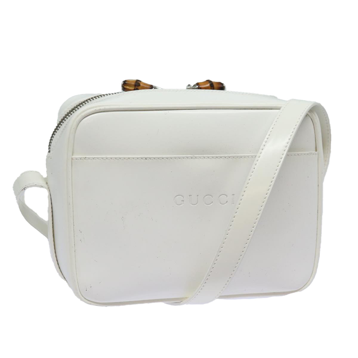 GUCCI Bamboo Shoulder Bag Enamel White 001 2046 3007 Auth 79480