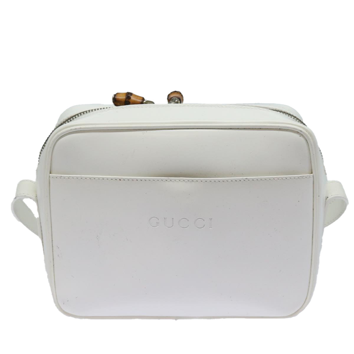 GUCCI Bamboo Shoulder Bag Enamel White 001 2046 3007 Auth 79480