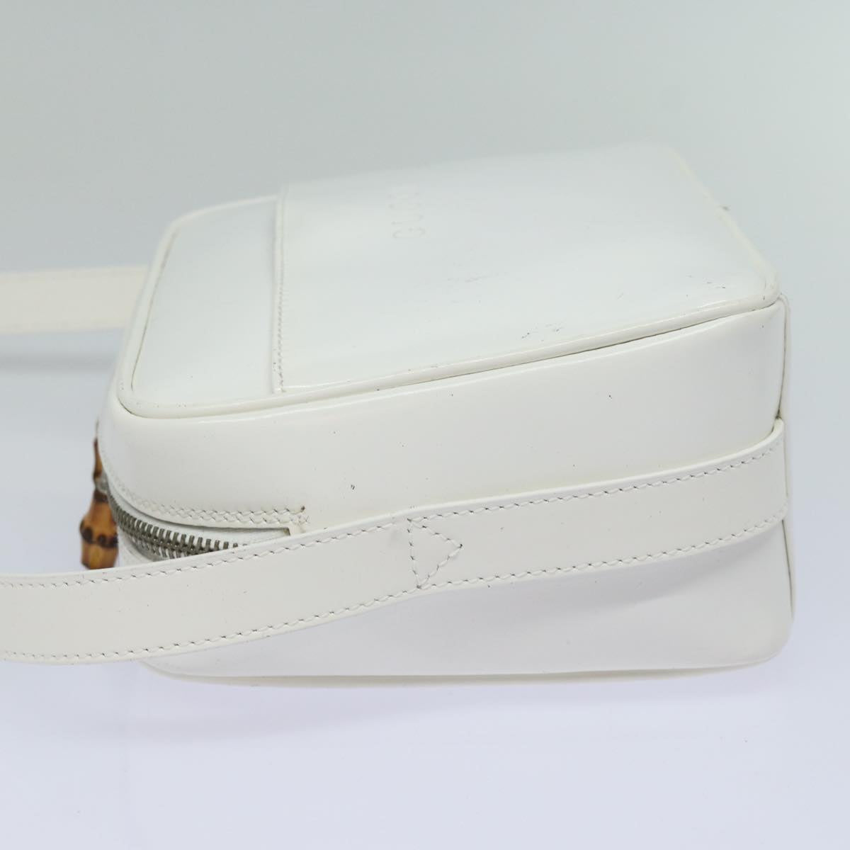 GUCCI Bamboo Shoulder Bag Enamel White 001 2046 3007 Auth 79480