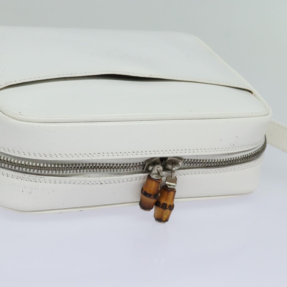 GUCCI Bamboo Shoulder Bag Enamel White 001 2046 3007 Auth 79480