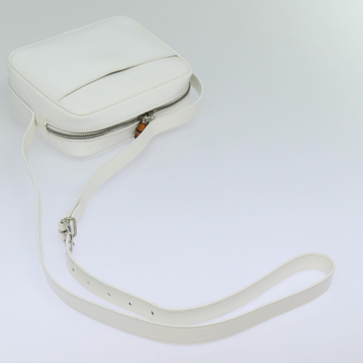 GUCCI Bamboo Shoulder Bag Enamel White 001 2046 3007 Auth 79480