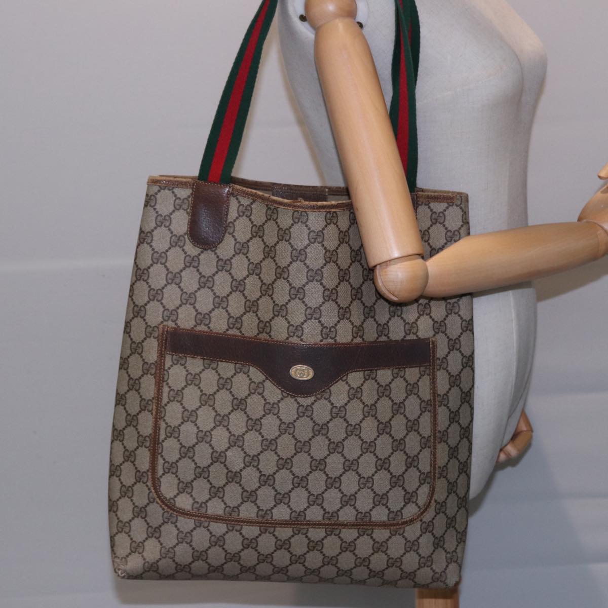 GUCCI GG Supreme Tote Bag PVC Leather Beige 378 02 003 Auth 79501