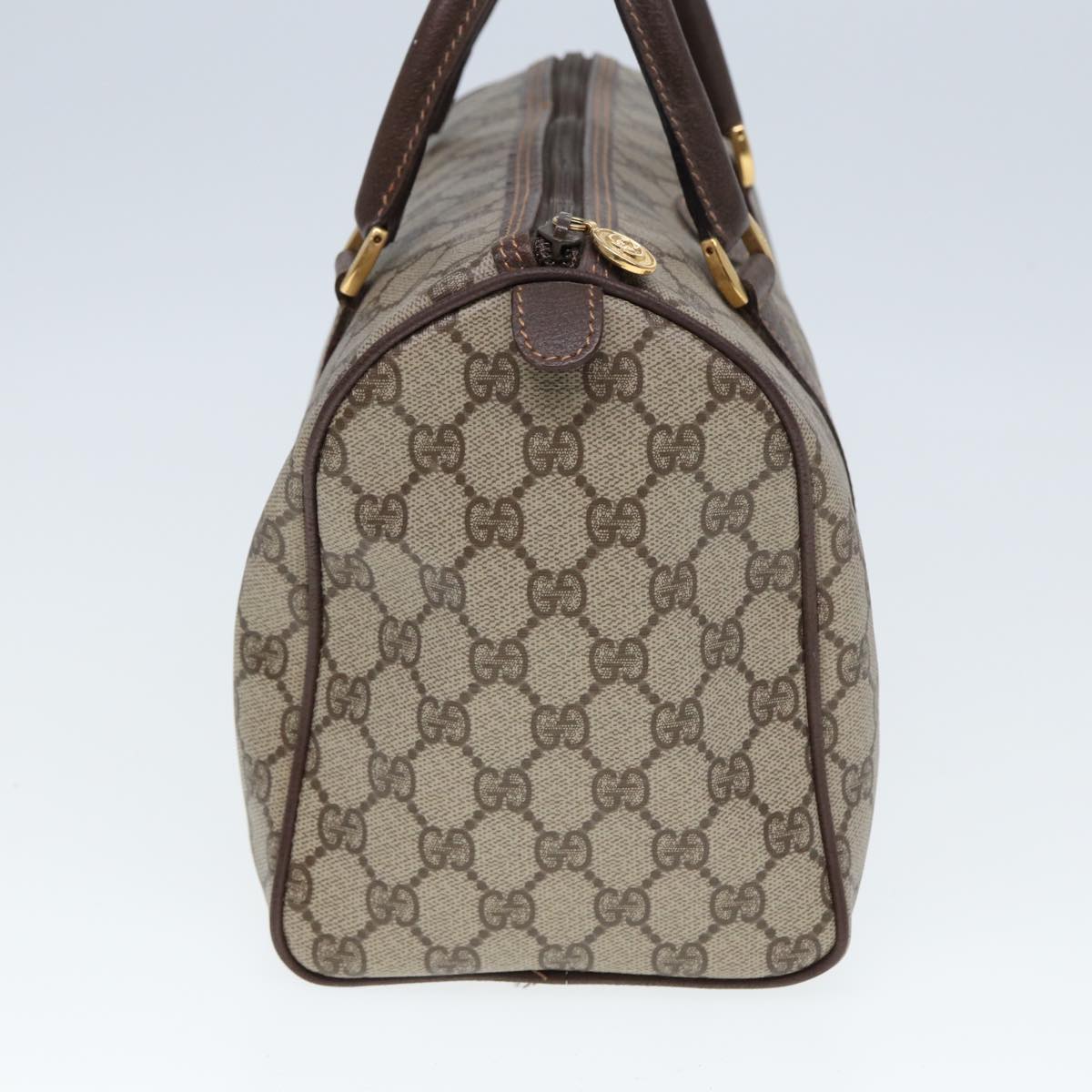 GUCCI GG Supreme Boston Bag PVC Leather Beige Auth 79505