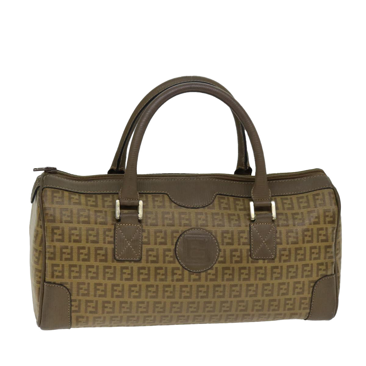 FENDI Zucchino Canvas Boston Bag Vintage Beige Auth 79528