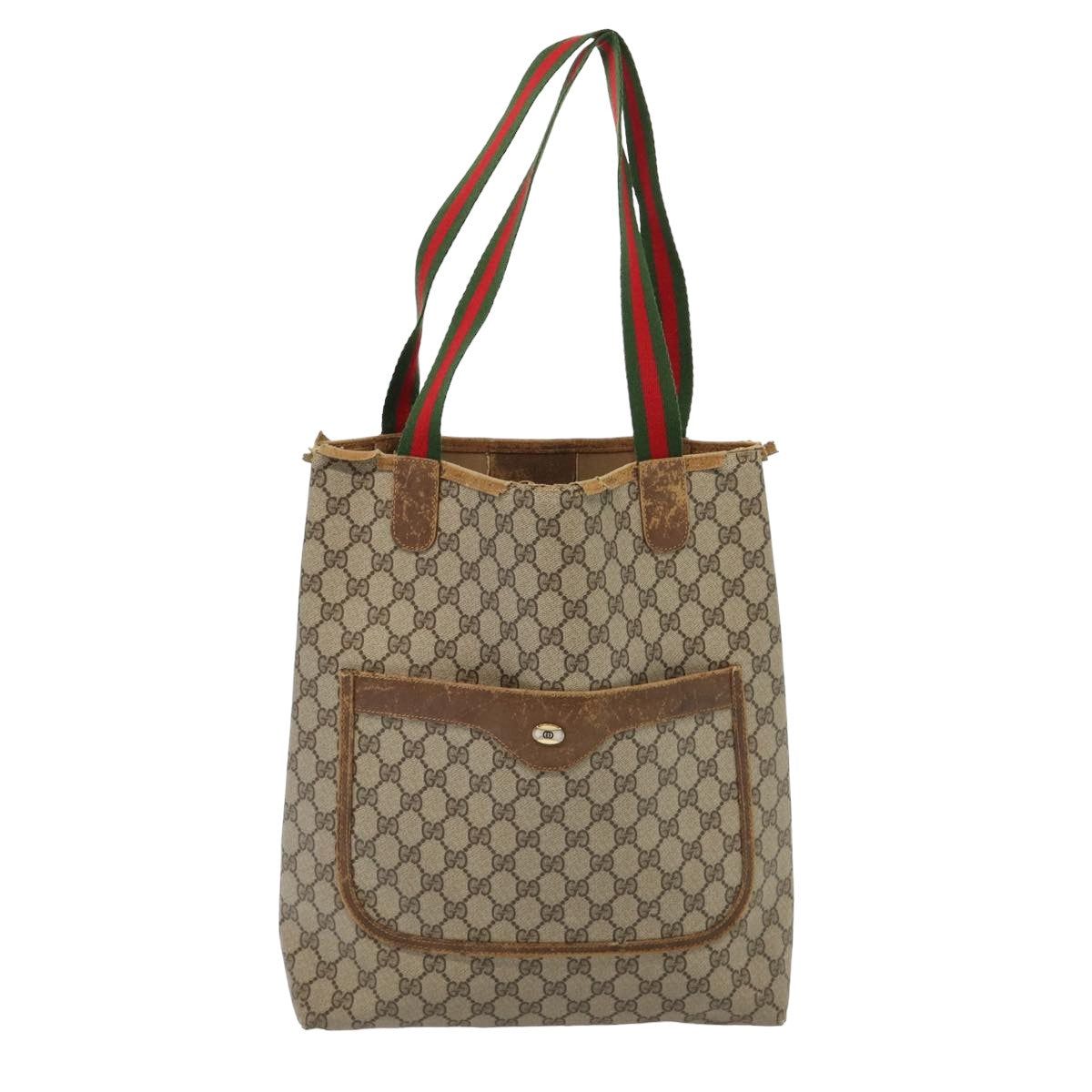 GUCCI GG Supreme Web Sherry Line Tote Bag PVC Beige Red 120 02 003 Auth 79530