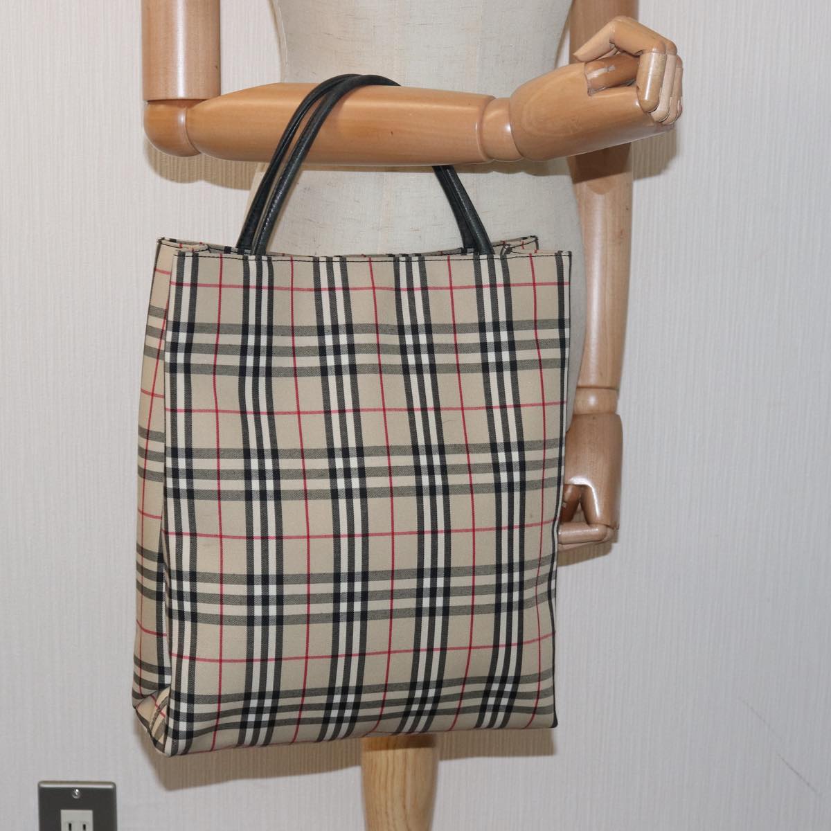 BURBERRY Nova Check Hand Bag Canvas Beige Auth 79540