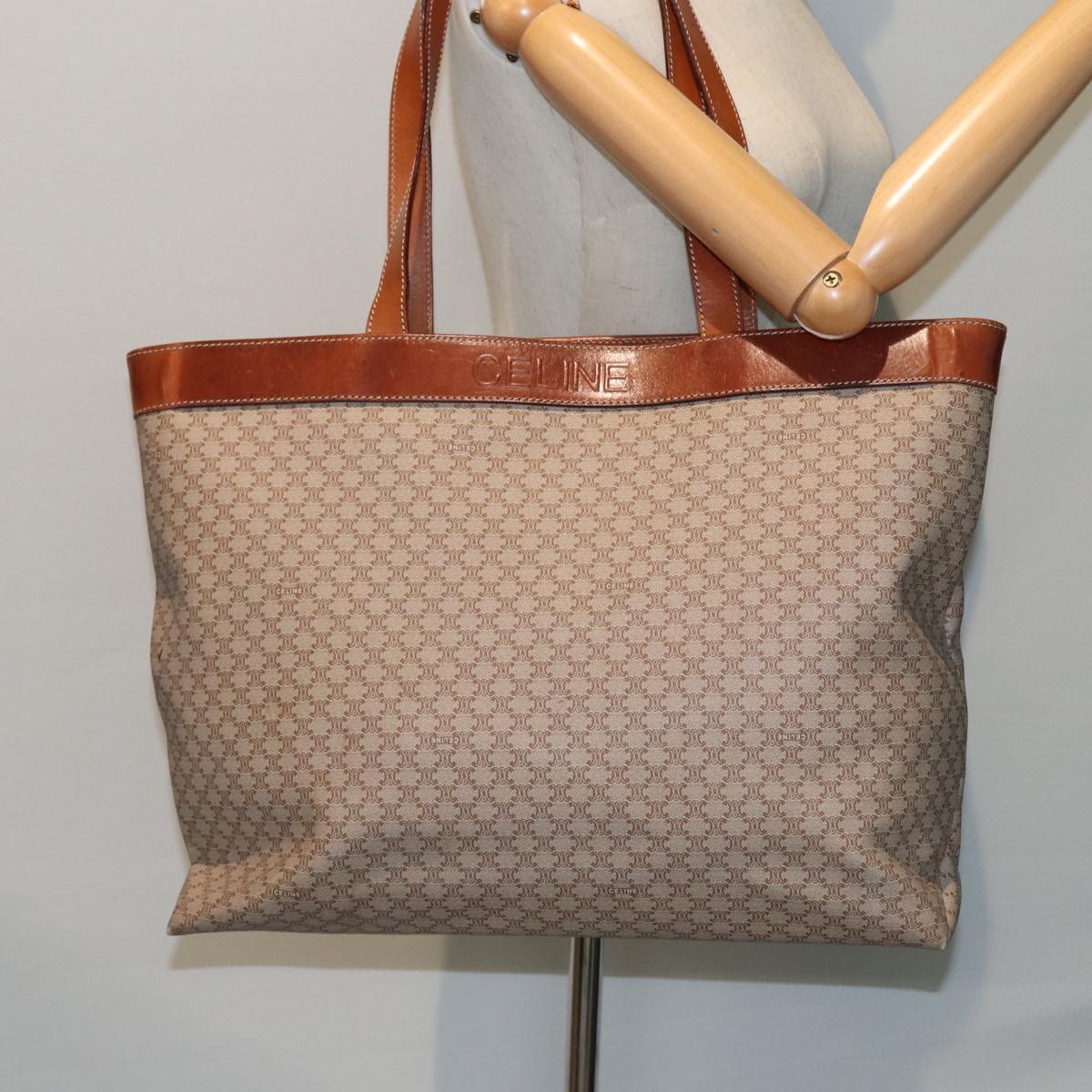 CELINE Macadam Canvas Tote Bag Beige Brown Auth 79545