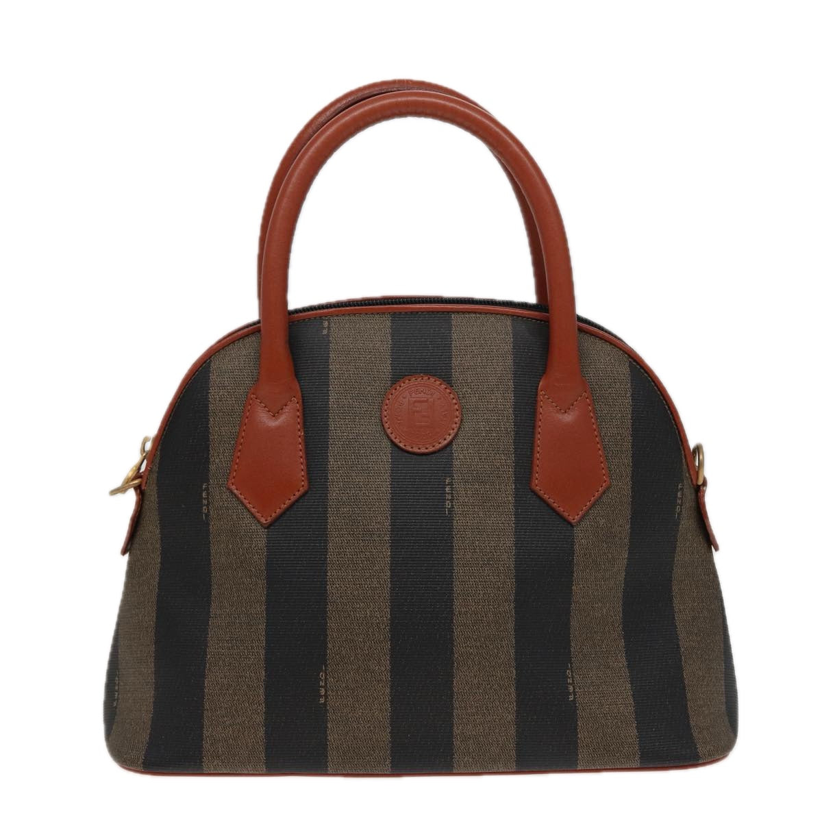 FENDI Pecan Canvas Hand Bag Brown Black Auth 79555