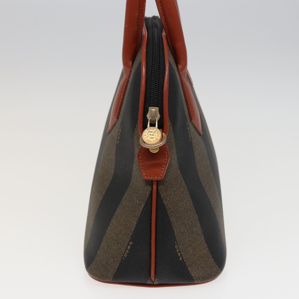 FENDI Pecan Canvas Hand Bag Brown Black Auth 79555