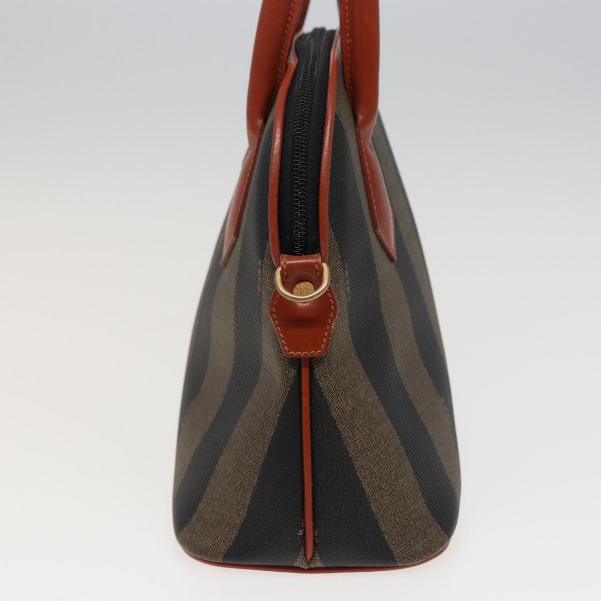 FENDI Pecan Canvas Hand Bag Brown Black Auth 79555