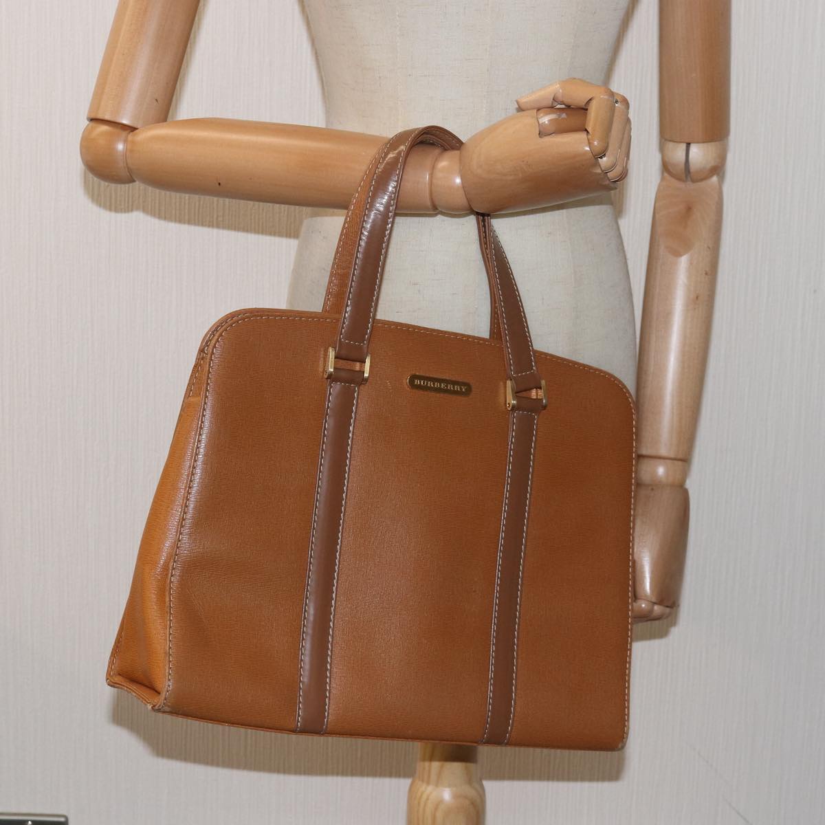 BURBERRY Hand Bag Leather Brown Auth 79563