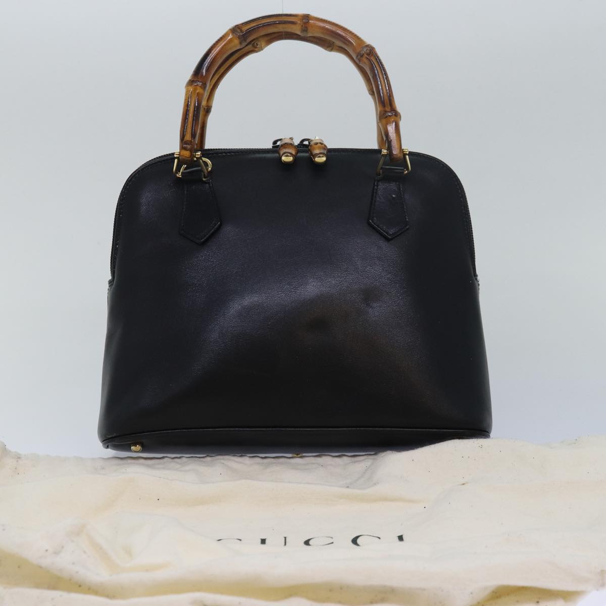 GUCCI Bamboo Hand Bag Leather Black 000 2865 0290 Auth 79569