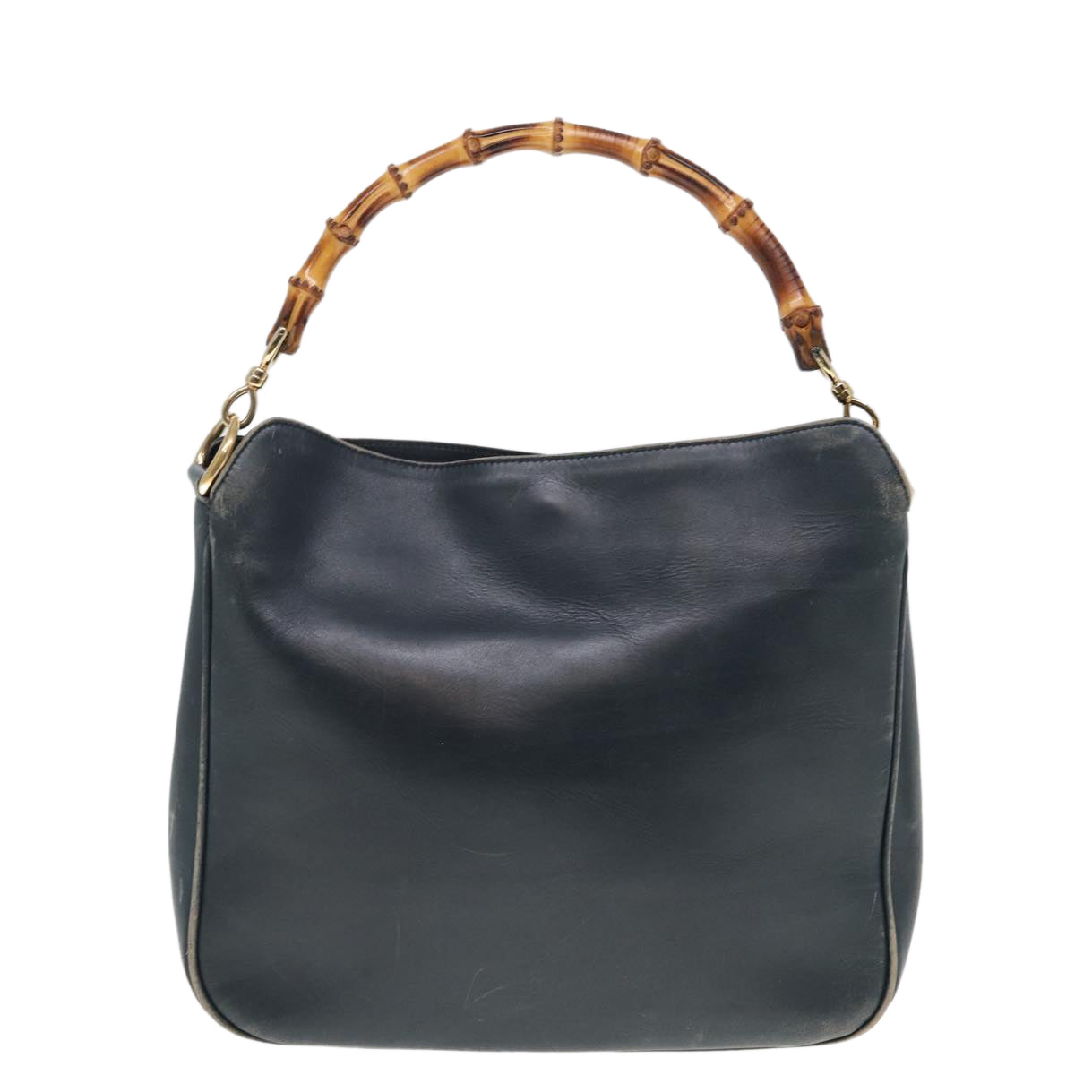 GUCCI Bamboo Hand Bag Leather Outlet 2way Navy 001 8638 Auth 79571 - 0