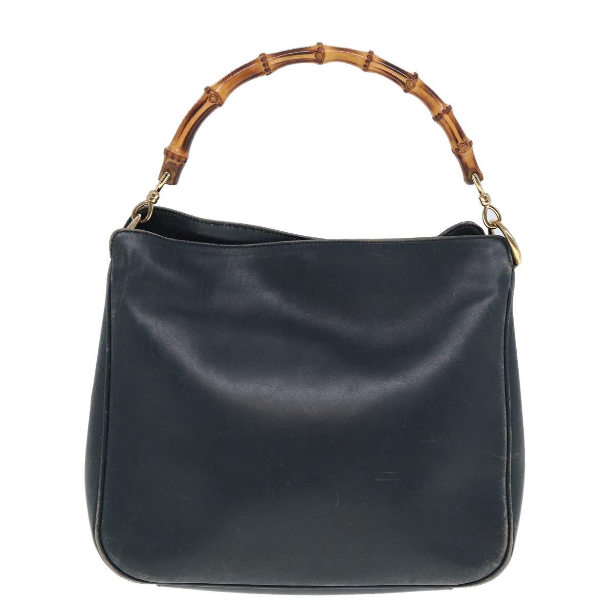 GUCCI Bamboo Hand Bag Leather Outlet 2way Navy 001 8638 Auth 79571