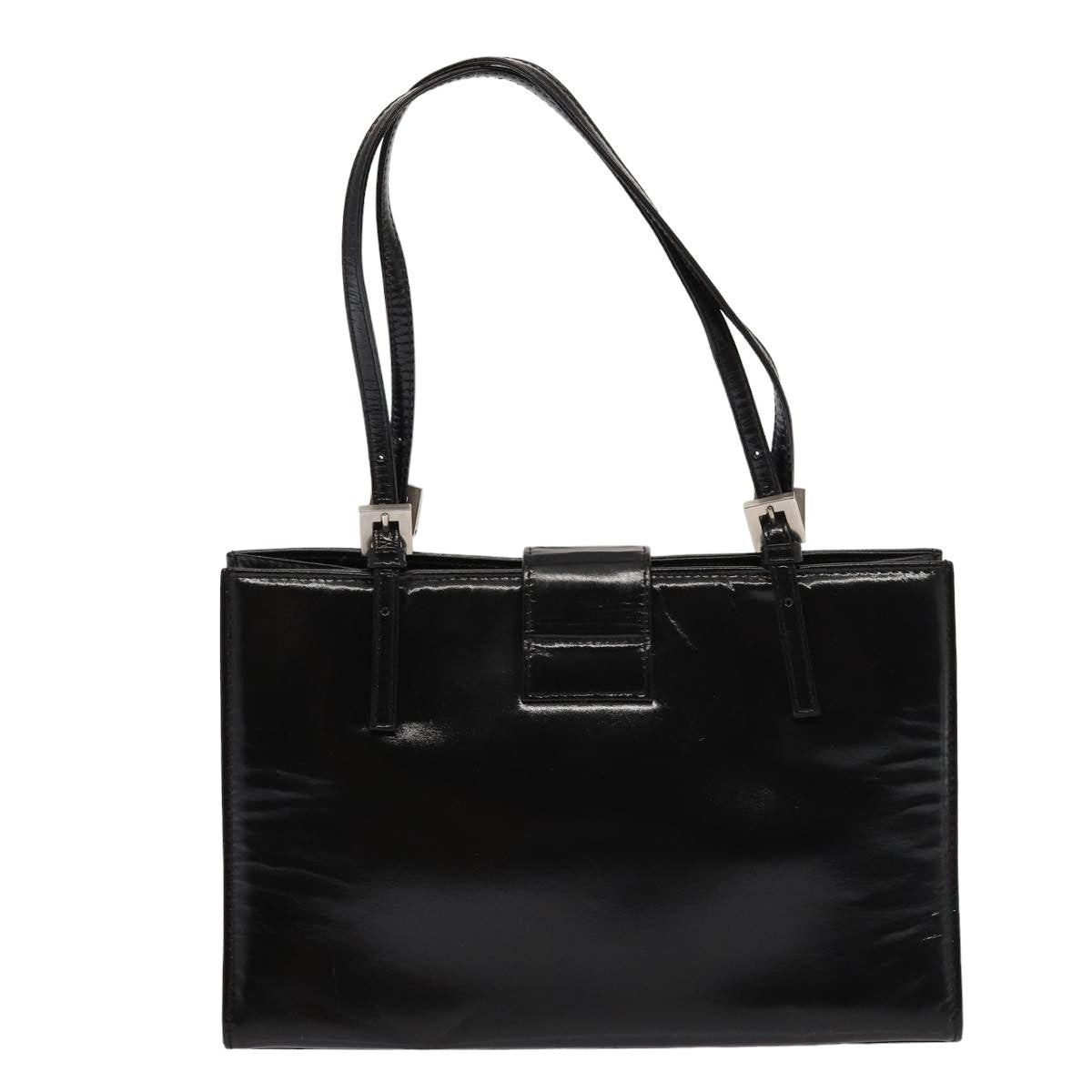 FENDI Hand Bag Enamel Black Auth 79573