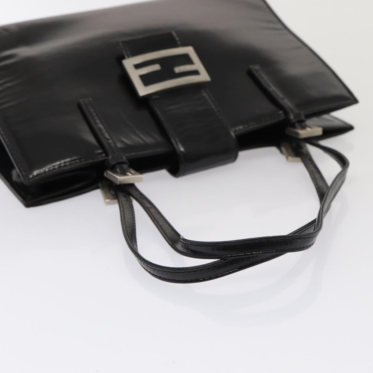 FENDI Hand Bag Enamel Black Auth 79573