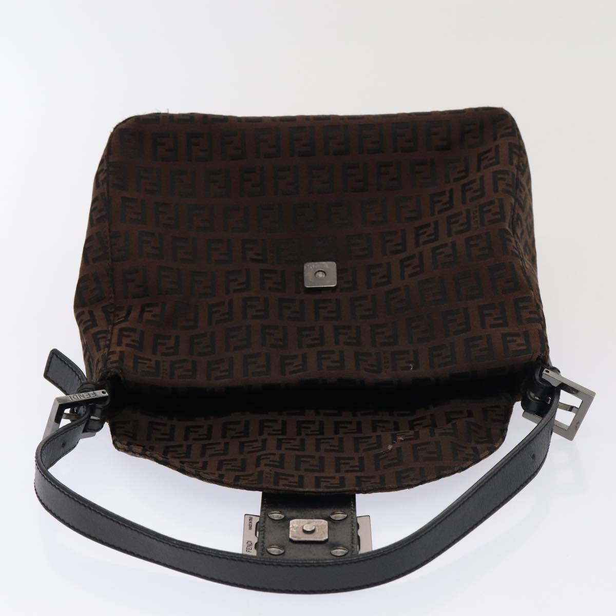 FENDI Zucchino Canvas Mamma Baguette Shoulder Bag Brown Auth 79575