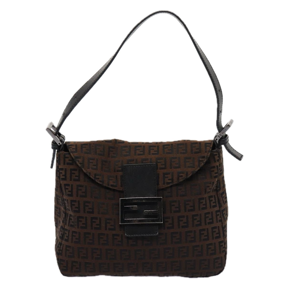 FENDI Zucchino Canvas Mamma Baguette Shoulder Bag Brown Auth 79575