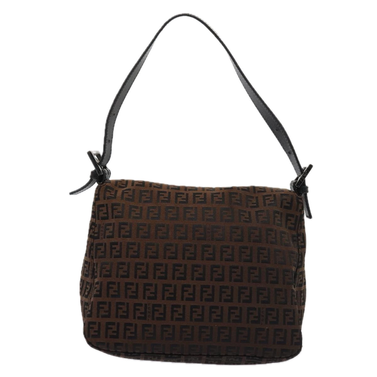 FENDI Zucchino Canvas Mamma Baguette Shoulder Bag Brown Auth 79575