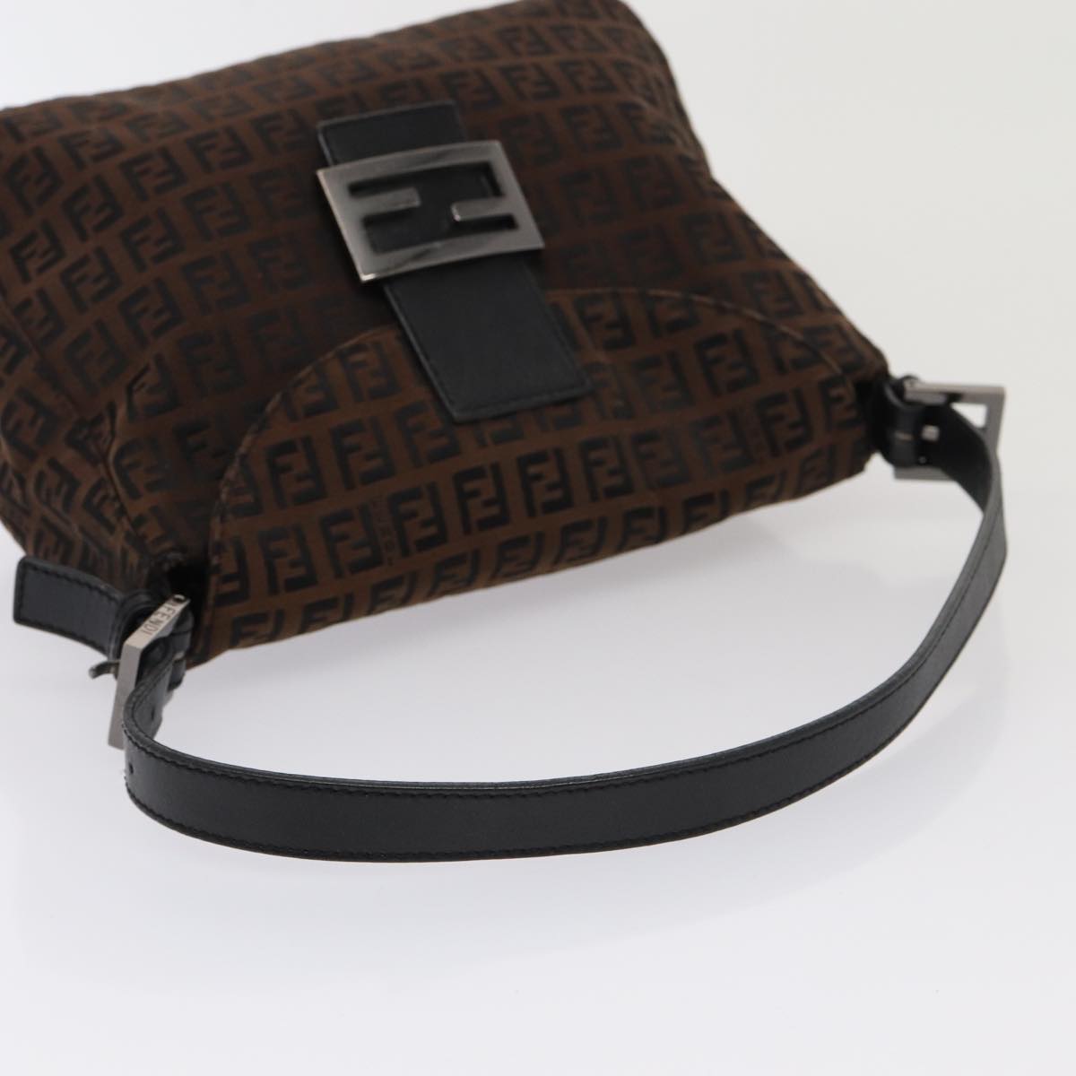 FENDI Zucchino Canvas Mamma Baguette Shoulder Bag Brown Auth 79575