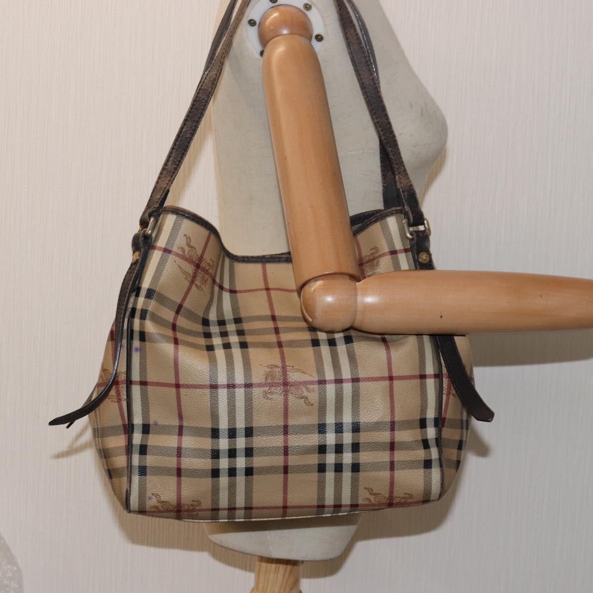 BURBERRY Nova Check Tote Bag PVC Leather Beige Brown Auth 79577