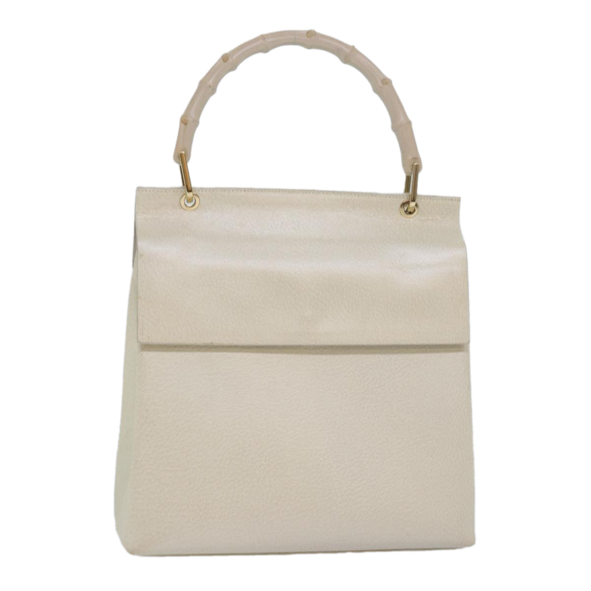 GUCCI Bamboo Hand Bag Leather White Auth 79581