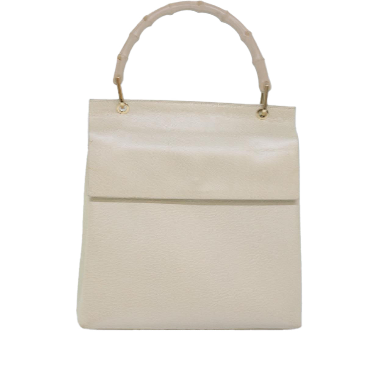 GUCCI Bamboo Hand Bag Leather White Auth 79581 - 0