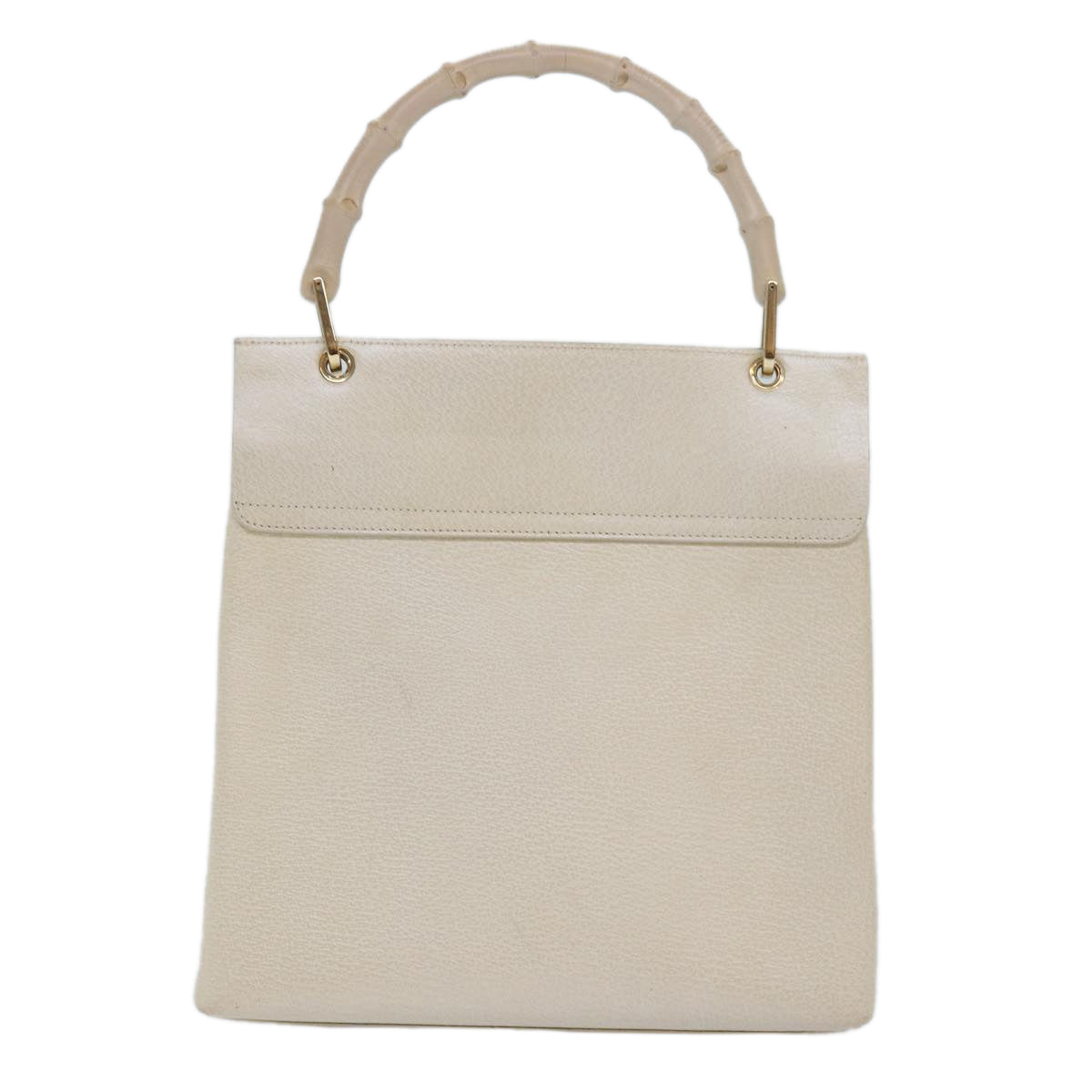 GUCCI Bamboo Hand Bag Leather White Auth 79581