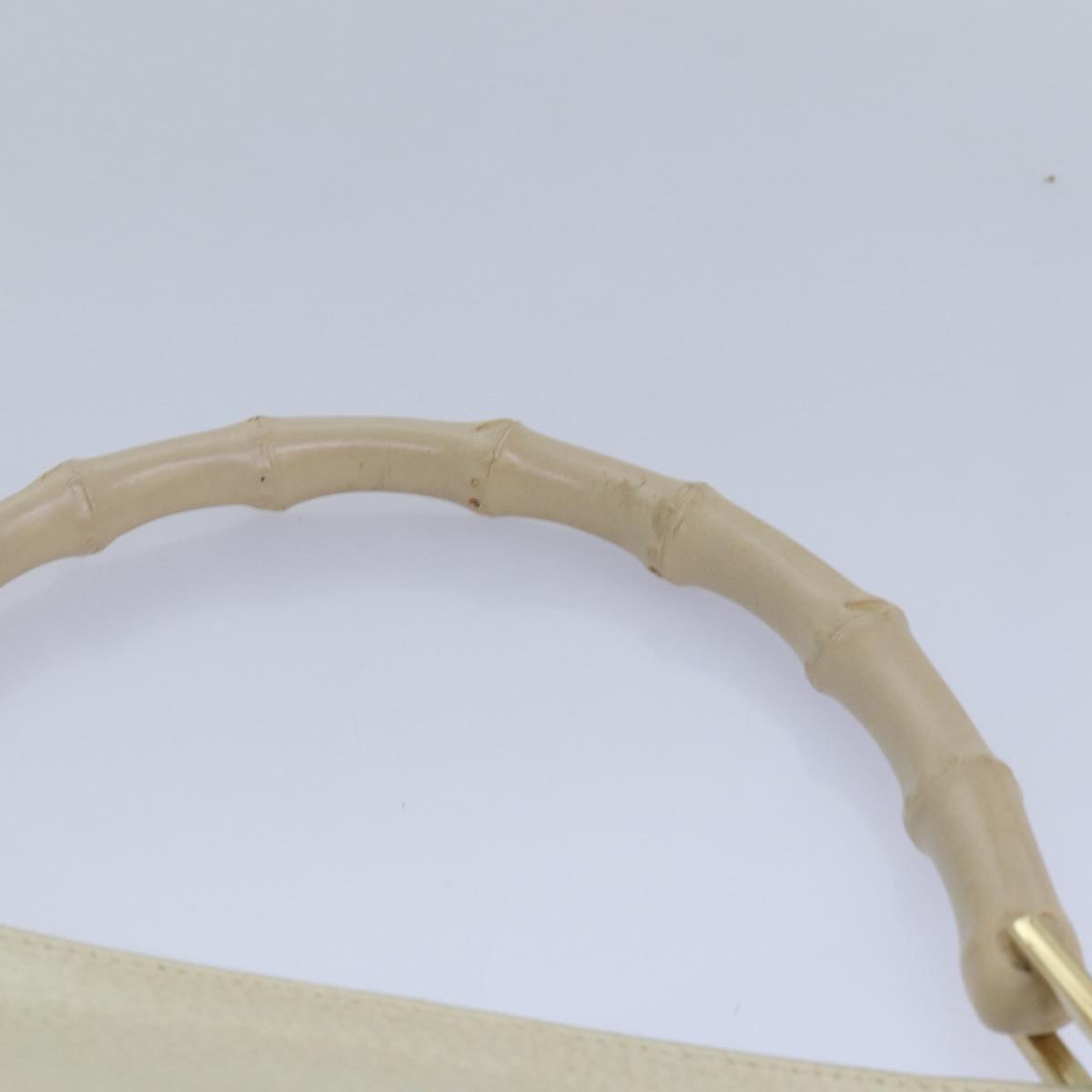 GUCCI Bamboo Hand Bag Leather White Auth 79581