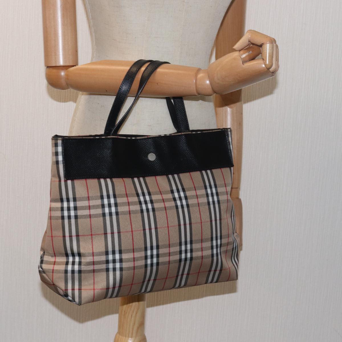 BURBERRY Nova Check Hand Bag Nylon Beige Auth 79582