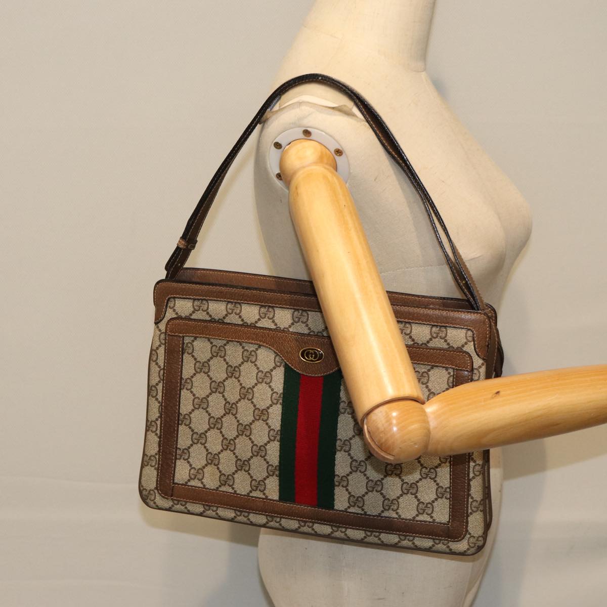 GUCCI GG Supreme Shoulder Bag PVC Leather Beige 14 02 013 Auth 79589