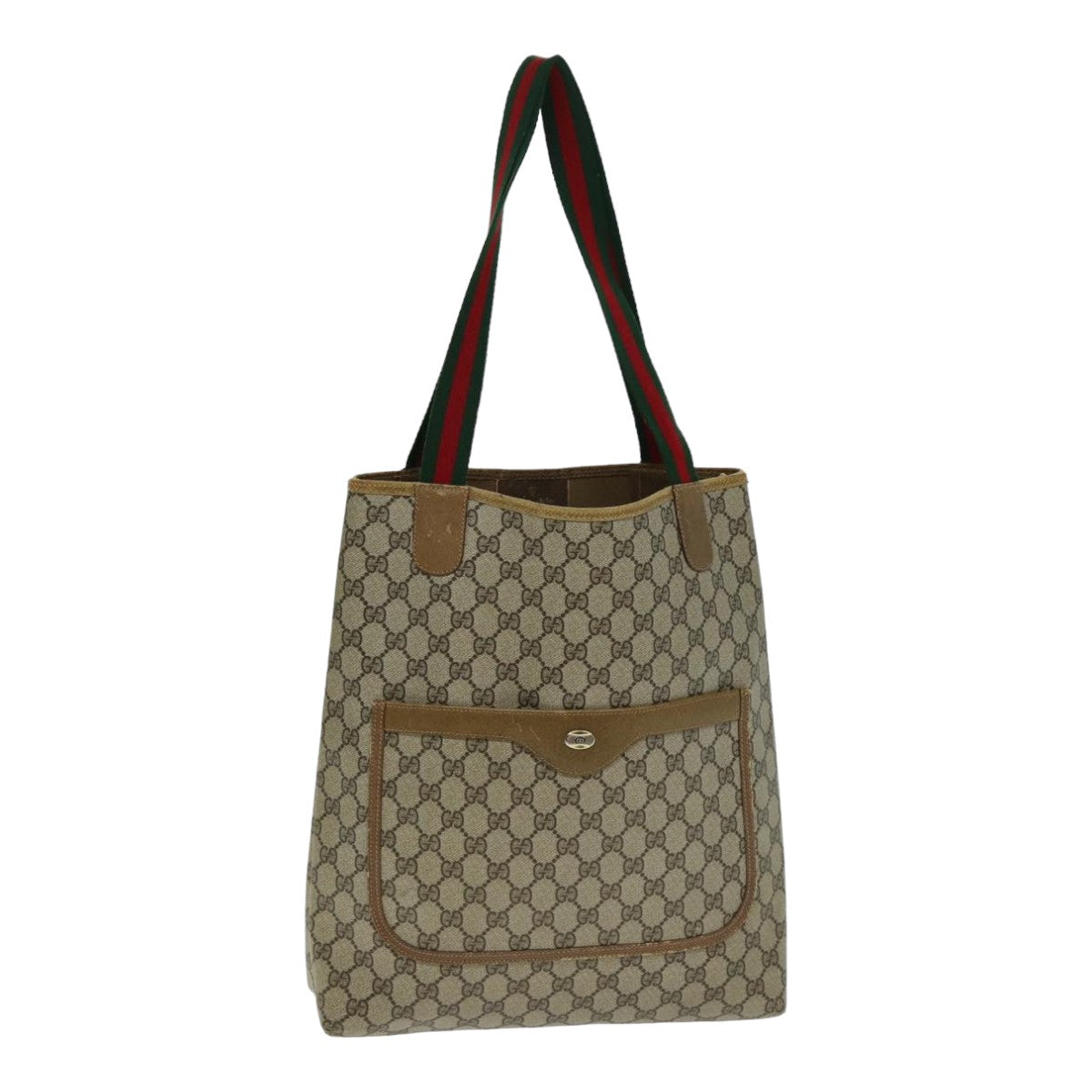 GUCCI GG Supreme Web Sherry Line Tote Bag PVC Leather Beige 39 02 003 Auth 79593