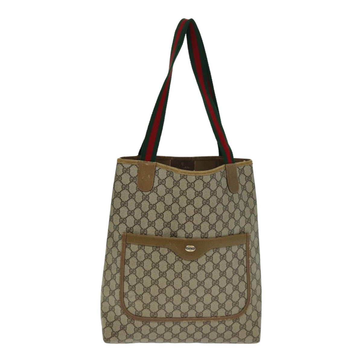 GUCCI GG Supreme Web Sherry Line Tote Bag PVC Leather Beige 39 02 003 Auth 79593