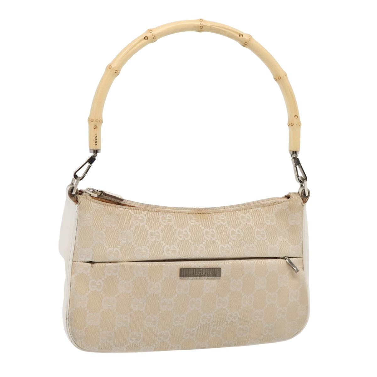 GUCCI Bamboo GG Canvas Hand Bag Beige 001 3865 Auth 79596