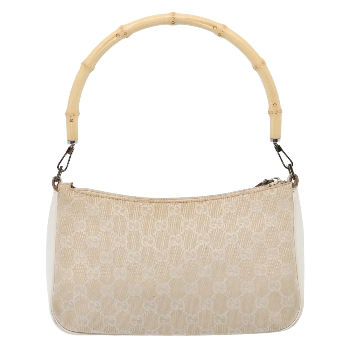 GUCCI Bamboo GG Canvas Hand Bag Beige 001 3865 Auth 79596