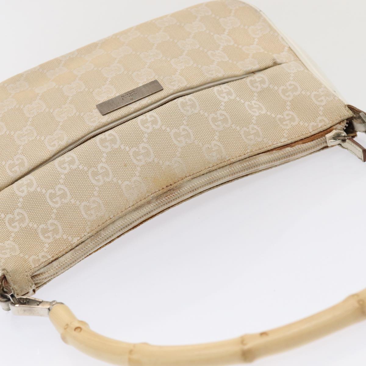 GUCCI Bamboo GG Canvas Hand Bag Beige 001 3865 Auth 79596