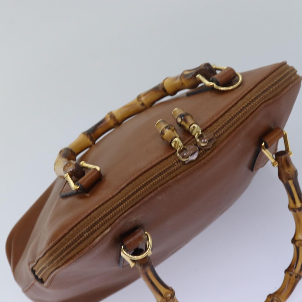 GUCCI Bamboo Hand Bag Leather Brown 000 1274 0290 Auth 79612