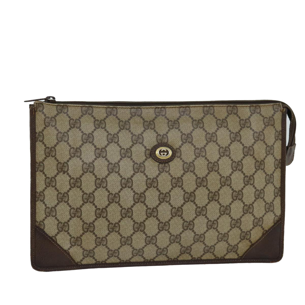 GUCCI GG Supreme Clutch Bag PVC Beige 97 01 029 Auth 79622