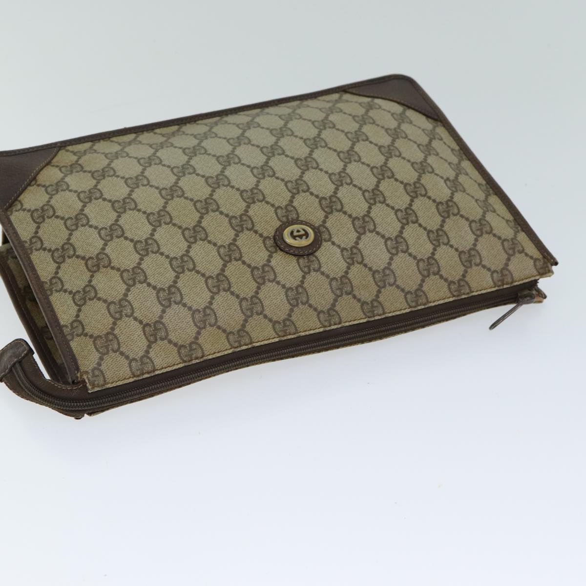 GUCCI GG Supreme Clutch Bag PVC Beige 97 01 029 Auth 79622