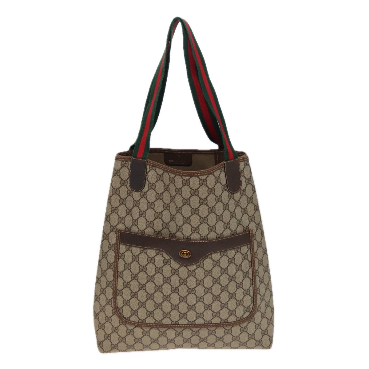 GUCCI GG Supreme Web Sherry Line Tote Bag PVC Beige Red 378 02 003 Auth 79623