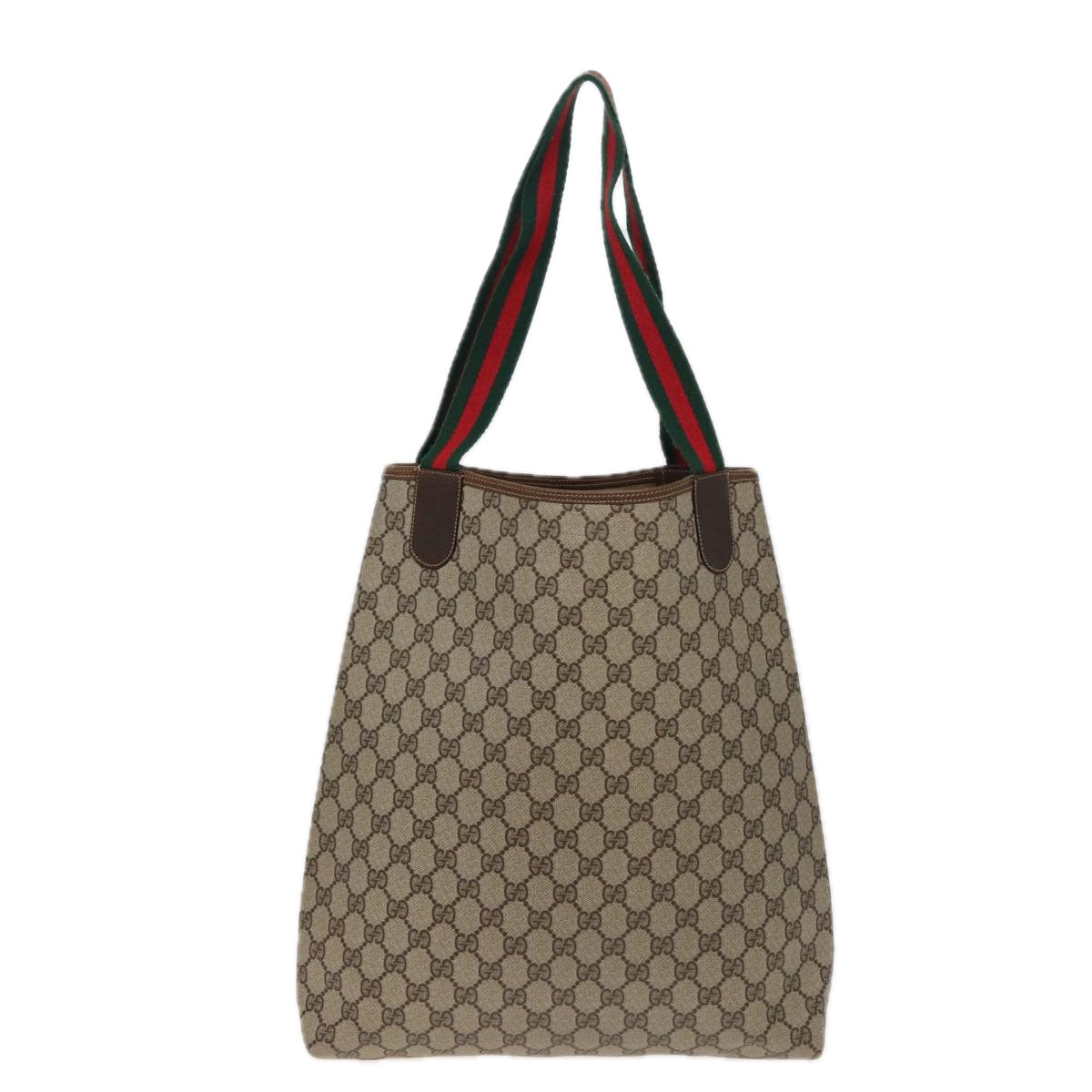 GUCCI GG Supreme Web Sherry Line Tote Bag PVC Beige Red 378 02 003 Auth 79623 - 0