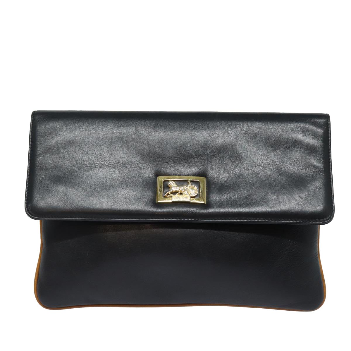 CELINE Clutch Bag Leather Black Auth 79629