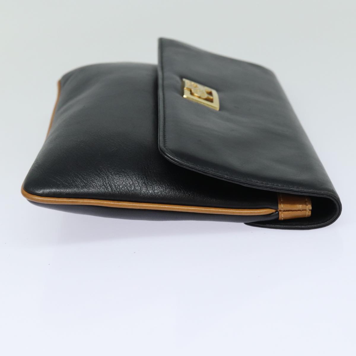 CELINE Clutch Bag Leather Black Auth 79629